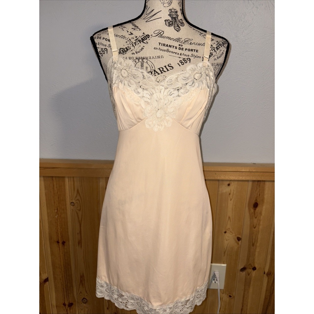 Vintage Sears The Doesnt Slip‎ Dress Nightgown Women 34 Short Pink Lace Sexy